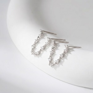 925 Sterling Silver Double Hoop Stud <b>Earrings</b> Zircon Diamond Women Elegant <b>Fine</b> Jewelry Gift - Product Image 1