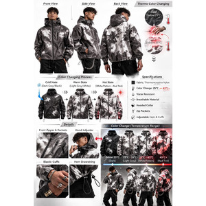 Chaqueta Impermeable Cortavientos Térmica Hidrocrónica con Tecnología de Cambio de Color por Temperatura para Hombre - Product Image 5