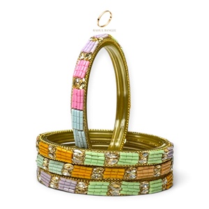 Bracelets en verre kashmiri multicolores dorés pour femmes, pierres de zircon de qualité supérieure, bijoux ethniques indiens en gros pour mariage - Product Image 2
