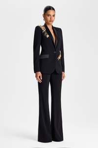 Traje de Dos Piezas Personalizado con Apliques Florales, Traje Formal Largo, Pantalón y Chaqueta de Un Solo Pecho, Ropa de Fiesta, Traje de Lujo - Product Image 4