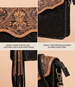 Western Fashion Genuine Leather Fringe Single Strap Adjustable Travel <b>Shoulder</b> <b>Bag</b> Crossbody Purse <b>Nylon</b> Lining Zipper Closure - Product Image 2