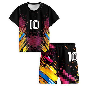 Custom Kids Soccer Uniform Set -Custom Sublimated Basketball Jersey Set 10 Number Print Black With Colorful Pattern - Product Image 1
