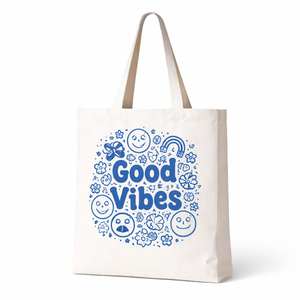 Premium 300GSM Cotton Canvas Tote Bag Eco Friendly Reusable Shopping Bag Good Vibes Print Custom Logo Tote Bag - Product Image 1