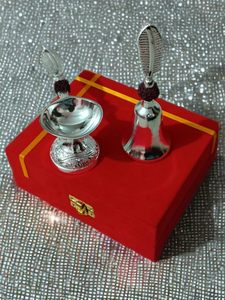 Metal Craft Feather Hand Bell <b>Set</b> with Stand Silver-Plated Offset Printing Gift Box Decorative <b>Desk</b> Accessory - Product Image 3