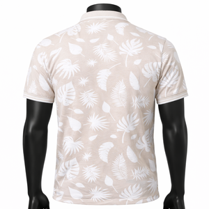 <b>Men's</b> Cotton Short Sleeve Polo <b>Shirt</b> With <b>Tropical</b> Leaf Print Casual Knitted Breathable Design - Product Image 2