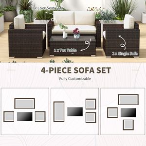 Set Divano in Rattan Khaki a 4 Pezzi con Poltrone, Tavolino da Caffè con Piano in Vetro, Struttura in Alluminio, Mobili da Giardino in Vimini per Esterni - Product Image 5