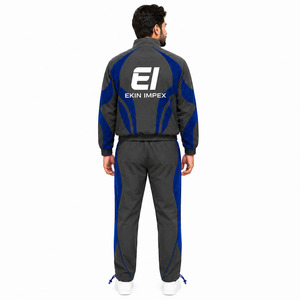 Custom <b>Men</b>’s Grey Blue Windbreaker Tracksuit Set Full Zip <b>Jacket</b> and Pants Casual Sublimation Sportswear Training Suit - Product Image 4