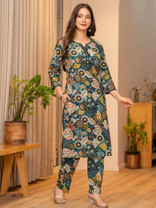 Ethnic Cotton Quick Dry Traditional Knee-Length <b>Kurta</b> Pant <b>Women</b> Regular Fit Digital Printed Floral Design India Pakistan Casual - Product Image 5