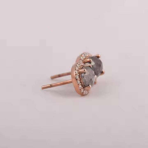 Pendientes ovalados de moissanita gris ahumado con halo de oro rosa, elegantes y brillantes, joyería de lujo para mujer - Product Image 2