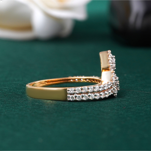 14K Rose <b>Gold</b> Open Wrap Flower Shape <b>Cocktail</b> <b>Ring</b> with Marquise Double Halo Lab Grown Diamond Signet Band for Engagement - Product Image 3