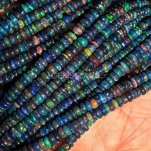 Cuentas redondas lisas de ópalo etíope negro brillante de 3-5 mm, cuentas de ópalo negro, cuentas de ópalo etíope para la fabricación de joyas, venta al por mayor a granel. - Product Image 5