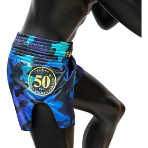 ราคาขายส่ง กางเกงมวยไทยสั่งทำ ดีไซน์ใหม่ คุณภาพดีที่สุด กางเกงมวยไทย Fairtex สีน้ำเงินดำลายพราง กางเกงชกมวย - Product Image 3