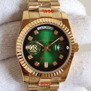 36mm Luxury <b>Mechanical</b> <b>Watch</b> High Quality Limited Edition Vintage Style 12mm Gold Tone Green Ombr Dial Diamond Hour Markers - Product Image 1