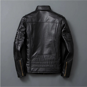 100% High Quality Comfortable Breathable <b>Men</b> Black Cow Leather <b>Jacket</b> Winter Warm Long Sleeve Stand Collar Streetwear <b>Sherpa</b> - Product Image 2