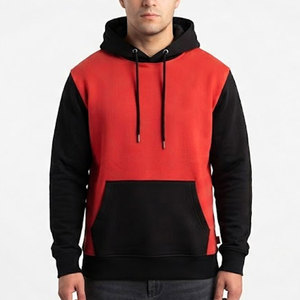 Men's <b>Red</b> Black Color Blocking Hooded Sweatshirt <b>Hoodie</b> Custom Logo Casual Fleece Pullover Sweatshirt With Pocket - Product Image 1