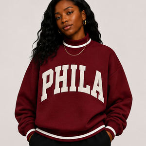 OEM Custom Logo Blank Varsity Sweatshirt Men <b>Women</b> Mock Neck Pullover Custom Alphabet <b>Chenille</b> Patch Varsity Style <b>Jumper</b> - Product Image 5