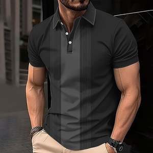 Camisa de Manga Corta a Rayas Negras para Hombre, Estilo Golf, Diseño con Botones, Corte Regular, Poliéster/Algodón Transpirable, Logotipo Frontal - Product Image 2