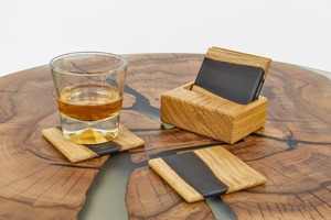 Wood & Resin Coaster Set of with <b>Stand</b> Handmade <b>Drink</b> Coasters for Coffee Tables Perfect for Home Kitchen or Office Use - Product Image 3