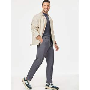 2025 hommes décontracté velours côtelé pantalon 100% coton plat avant élastique ceinture Stretch jambe droite coupe ajustée robe pantalon poches - Product Image 2