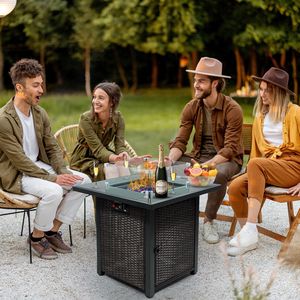 28-Inch Gas Propane <b>Fire</b> <b>Pit</b> <b>Table</b> with 50,000 BTU Tempered Glass Tabletop Blue Stone Steel Lid Windproof Square Design - Product Image 1