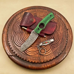 Cuchillo Plegable de Dos Piezas de Acero de Damasco de Grado Industrial Hecho a Mano, Cortador de Cigarros, Set de Regalo con Mango de Micarta, Garantía de 3 Años, Color OEM - Product Image 1