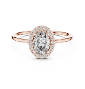 Oval & Round Cut Lab Grown Diamond Engagement <b>Ring</b> 14K Yellow Gold Halo Wedding Band for Women with Certification - Product Image 3