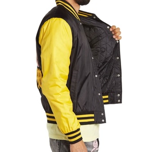 Veste d'université de baseball ample en cuir jaune et noir avec logo brodé en chenille personnalisé de haute qualité pour hommes - Product Image 3