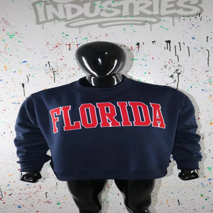 Sudadera de cuello alto azul marino Florida 100% con bordado de apliques rojos, sudadera de cuello ancho CLUSH SPORTS - Product Image 1