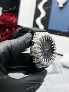 Montre de luxe pour homme en moissanite VVS, analogique-numérique, bracelet en caoutchouc noir, boîtier rond argenté, montre-bracelet - Product Image 3