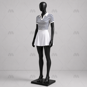 Ensemble de tenue de tennis pour femmes, haut polo rayé, jupe plissée, séchage rapide, logo personnalisé, service OEM - Product Image 2