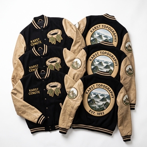 Chaqueta Bomber Varsity de Lana con Mangas de Cuero y Bordado de Puente Harbor Bascule, Parche Contrapeso, Color Granate - Proveedor de Ropa - Product Image 4
