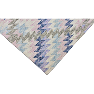 Tapis géométrique en laine tufté à la main, doux, couleur ivoire, bleu, lavande, rose, sauge, motif zigzag, antidérapant, adapté aux animaux domestiques - Product Image 5