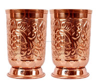 Gobelet en verre fait à la main en cuivre pur pour l'eau Gobelet en cuivre antique Gobelet en métal Ayurveda Health Benefit Cup Lot de 2