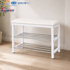 Banc de rangement pour chaussures en métal KD avec coussin, étagère à chaussures pour l'entrée de la maison, fabriqué à Taïwan, usine OEM - Product Image 1