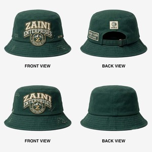 Polyester/Cotton Canvas Unisex Bucket Hat with 3D <b>Embroidery</b> Custom Logo Adjustable Fit Brown/Blue Contrast Crown Woven Patch - Product Image 1