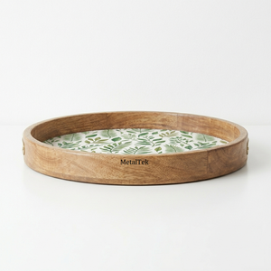Plateau de service rond en bois de manguier, motif feuille tropicale, écologique, idéal pour la maison et l'hôtellerie – Meilleures ventes - Product Image 3
