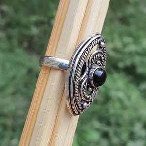 Grandes bagues ethniques en argent pour femmes, pierre précieuse onyx noir marquise, cadeau de mariage, bijoux faits à la main, élégants - Product Image 5