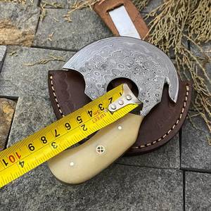 Custom Hand Forged Damascus Steel Hunting Ulu Alaskan Pizza Cutter Hatchet Wood <b>Handle</b> 3 1/2 Cutting Edge Handmade Chef Kitchen - Product Image 2