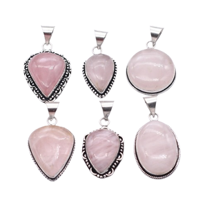 Colliers pendentifs ovales en quartz rose naturel et obsidienne, 25 pièces, avec sertissage clos en argent vieilli, unisexe, style chrétien - Product Image 2