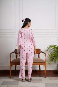 Conjunto de Pijama para Mujer, 100% Algodón, Estampado de Corazones Rosados, Suave, Transpirable, de Secado Rápido, para Primavera/Verano, Ropa de Dormir, Ropa de Casa - Product Image 4