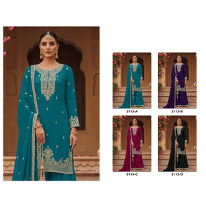 Ensemble Kurta Palazzo Prêt-à-Porter Exclusif pour Femmes, Broderie Lourde et Travail de Paillettes, Achetez Directement auprès du Fournisseur - Product Image 1