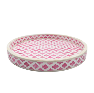 Juego de bandejas redondas de lujo con incrustaciones de hueso para servir en Eid y Ramadán, con asas, bandejas decorativas de almacenamiento de GIFTY CRAFT para servir en la mesa de café. - Product Image 3
