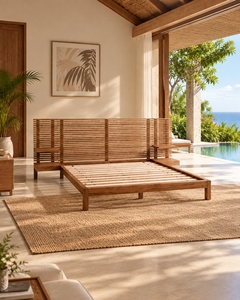 Lit plateforme en bois avec sommier à lattes et tête de lit pour villa, hôtel, chambre à coucher, taille personnalisée - Product Image 2