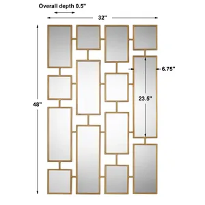 Modern Geometric Wall <b>Mirror</b> 32x48 Inch Abstract Design <b>Gold</b> <b>Frame</b> Home Decor Living Room Accent <b>Mirror</b> - Product Image 3