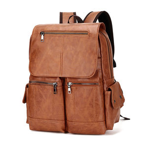 Sac à dos pour ordinateur portable en cuir marron rétro, résistant à l'eau, sac à dos de voyage pour affaires, sac à dos multi-poches, sac à dos pour étudiants - Product Image 6