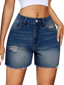 Shorts de mezclilla de cintura alta con dobladillo deshilachado y detalles rotos para mujer, ropa informal de verano - Product Image 1