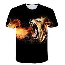 เสื้อยืดลายกราฟิกสิงโตไฟ 3 มิติ - เสื้อยืดลายสัตว์เรืองแสงนีออน - เสื้อสตรีทแวร์ลายสิงโตราชาอันสง่างาม - เสื้อแฟนตาซีลายพิมพ์ดิจิทัลสีสันสดใส - Product Image 3