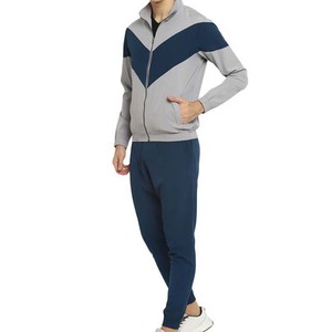 Survêtement pour homme gris et bleu marine à blocs de couleur, fermeture éclair intégrale, col montant, coupe décontractée, avec poches latérales, pour l'automne - Product Image 4