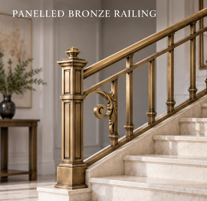 Rampe en bronze à panneaux avec balustrade décorative et poteaux carrés pour hôtels et villas de luxe - Product Image 2