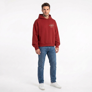 Sweat-shirt à capuche surdimensionné pour homme OEM/ODM, en coton rouge, tissu French Terry, décontracté, pull d'automne, imprimé avec logo sur le devant - Product Image 6